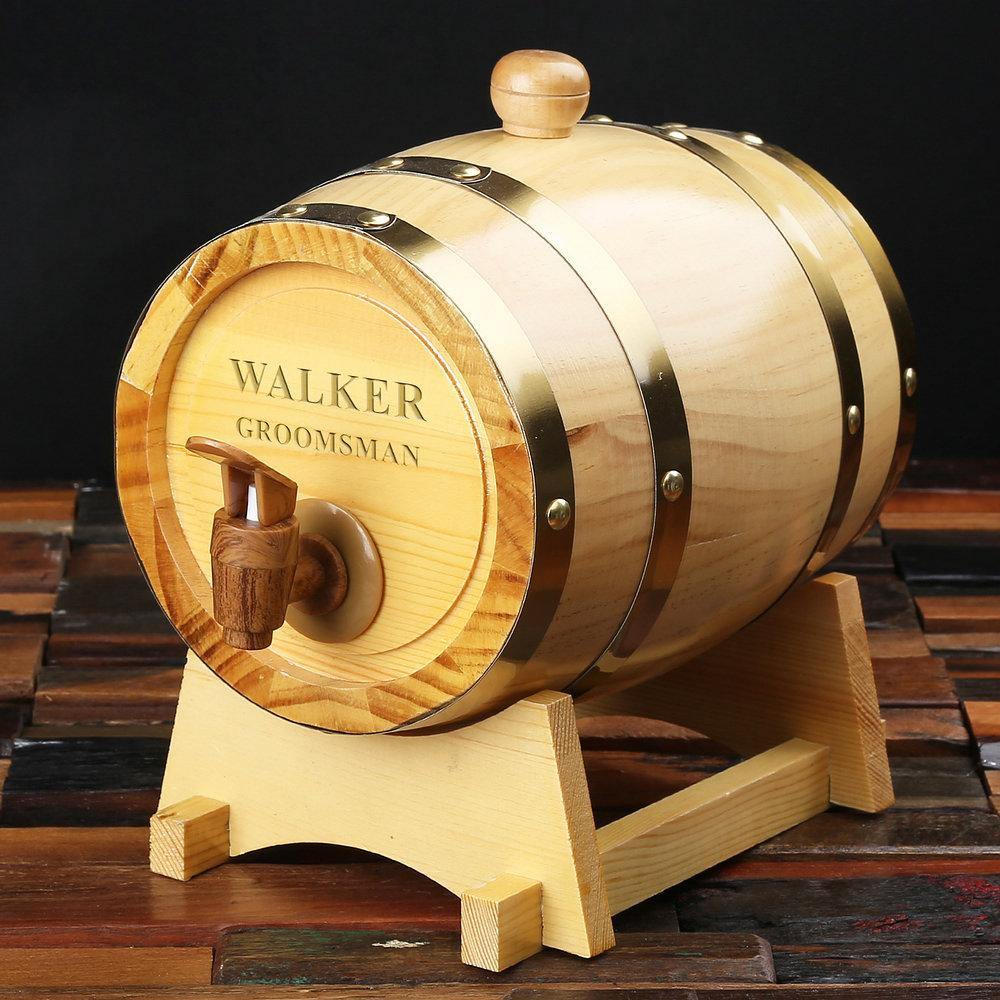 Groomsmen Gifts, Personalized Barrel - Natural Wood - Engravedideas