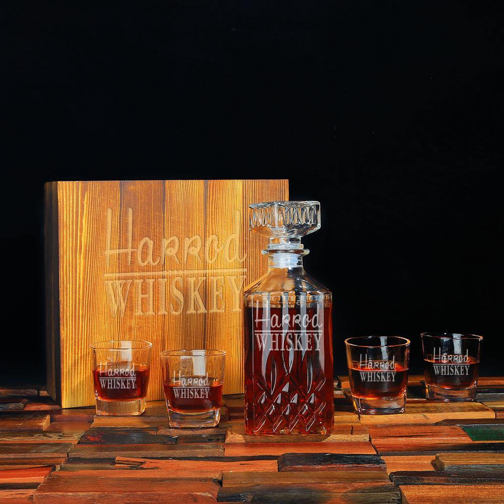 Personalized Whiskey Decanter With Wood Box Groomsmen 